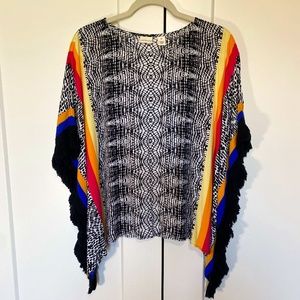 Westbound pullover batwing top with fringe detail on sleeve, Medium